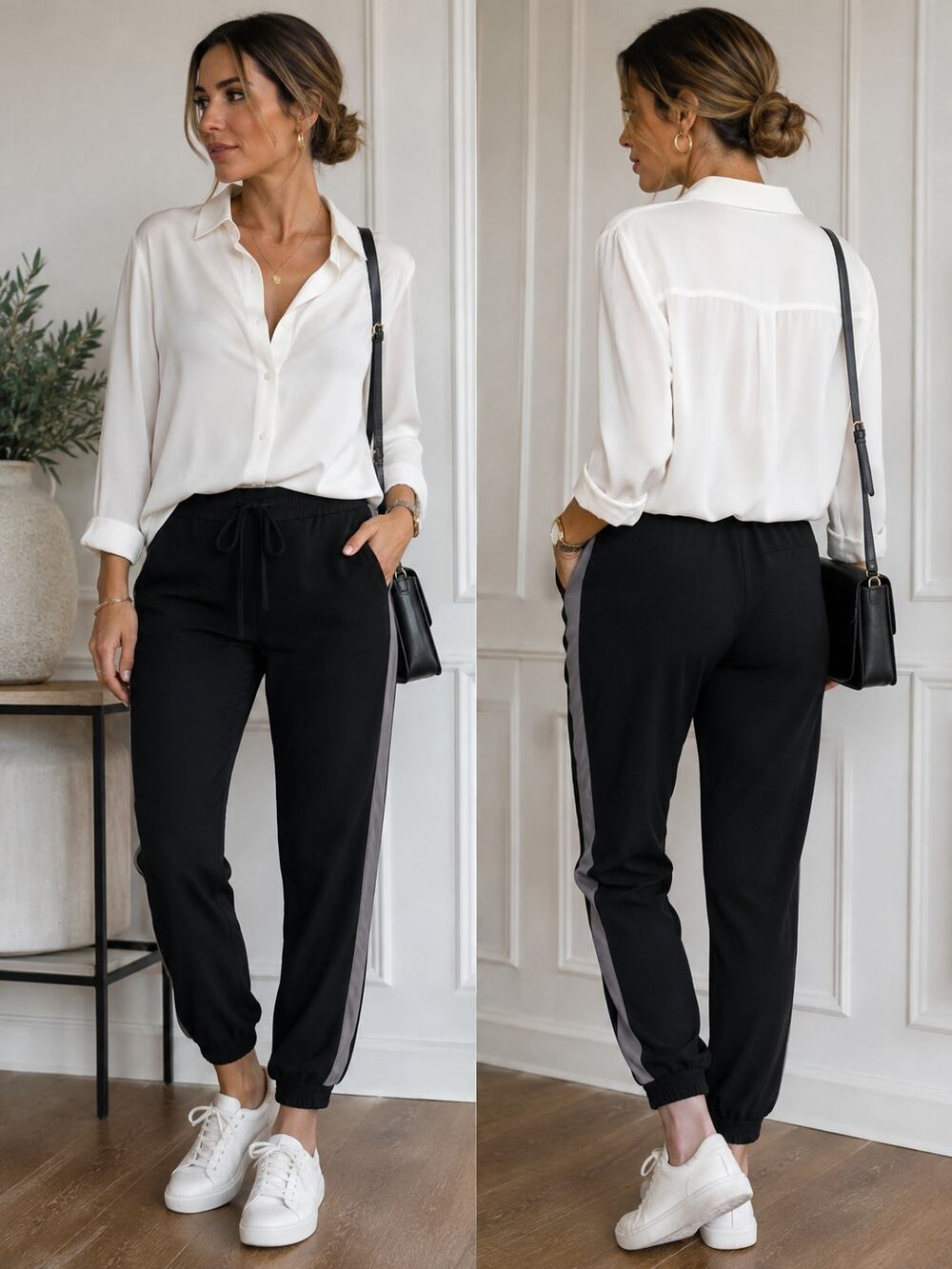 Piazza Sempione Black Silk Stripe Jogger Pants IT 42 Made in Italy